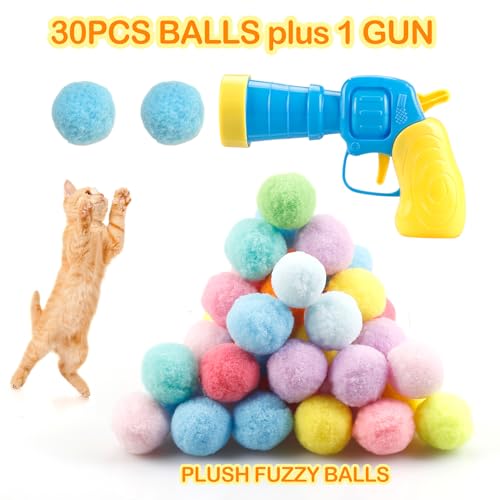 MeoHui 31Pcs Cat Ball Toy Launcher Gun, Cat Balls Fetch Cat Toys