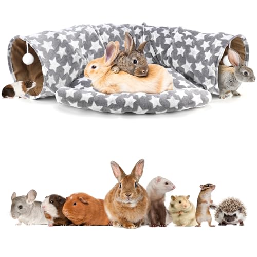 BWOGUE Bunny Tunnel Bed, 2-in-1 Collapsible Rabbit Tunnel Hideout with Mat - color: Greystar