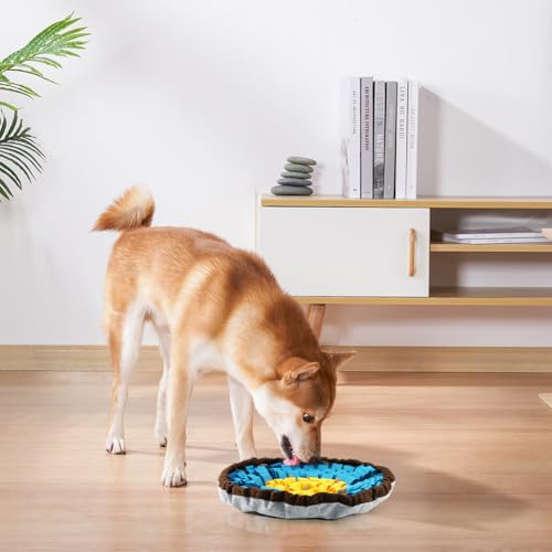 Snuffle Mat for Dogs & Cats, Adjustable Puzzle Toy Slow Feeder - color: Blue+Yellow