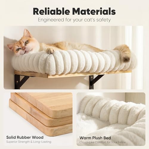 FUKUMARU Cat Wall Shelves, 17 x 10 Inch, Soft Cushion - color: White