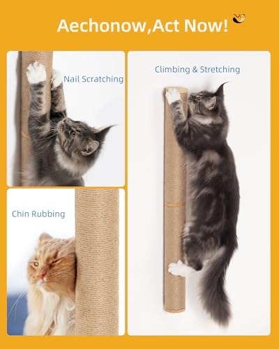 Aechonow 68" Wall Mounted Cat Scratcher,2Pcs of 34in Sisal Scratching Posts - color: Brown - 2Pcs
