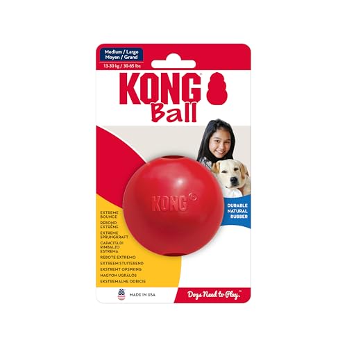 KONG Ball with Hole, Natural Rubber Fetch Toy, Red, for Large/Medium Dogs - size: Medium/Large