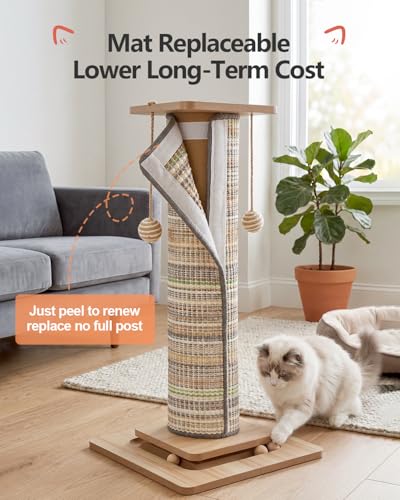 Odoland 31" Tall Large Cat Scratching Post with Replaceable Scratcher Pad - color: Stripe