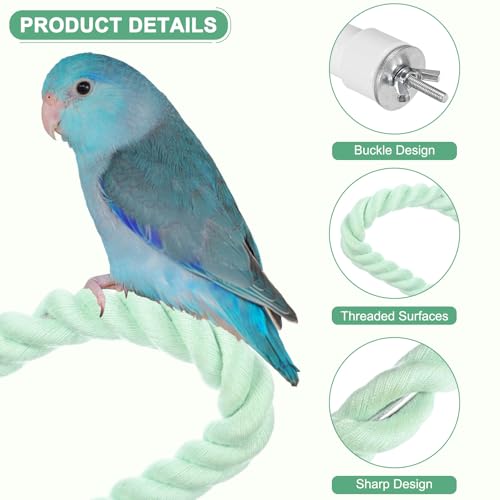 M METERXITY 2-Pack Rope Perches for Bird Cages, 23.6 in Length Comfort Grip Flexible Rope Perch Beak & Paw Grinding for Parrots/Cockatiels/Parakeets, Bird Platform Sand [Cyan] - color: Cyan, size: 23.6 in