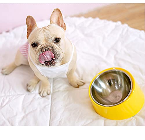 15° Tilted Slow Feeder- Non-Spill & Non-Slip Stainless Steel Dish for Small & Cats - color: Pink, size: M