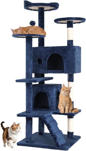 BestOffice 54" Cat Tree with Toy, Multi-Level Cat Tower Indoor Navy Blue - color: Navy Blue, size: 54 Inch