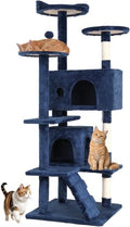 BestOffice 54" Cat Tree with Toy, Multi-Level Cat Tower Indoor Navy Blue - color: Navy Blue, size: 54 Inch