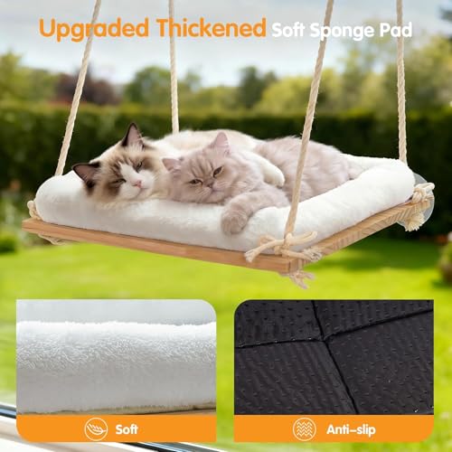 Large Cat Window Perch Hammock, Solid Wood Seat & Plush Cushion - size: Suction Cup Mount - Large