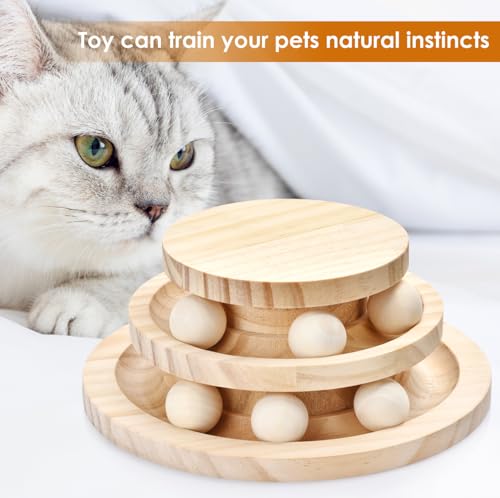 Cat Ball Track Toy, Double-Layer Tower cat Toy Roller, Interactive Wooden cat Toy - no Card Ball, Anti Slip, no Assembly Required, Ideal Choice for Physical and Mental Exercise of Kittens - size: 7.28