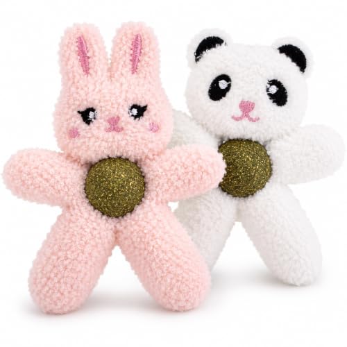 Cat Toys with Catnip Kitten Chew Bite Supplies Boredom Relief Fluffy Kitty Teeth Cleaning Chewing Cat Lovers Interactive Plush Gift (Rabbit&Panda) - color: Rabbit&Panda