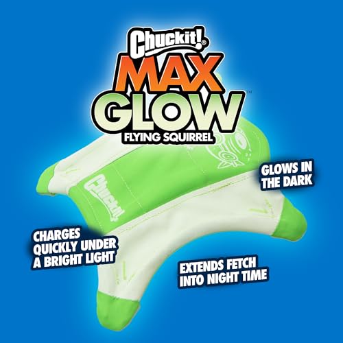 Chuckit! Flying Glow Squirrel Fetch Dog Toy, Medium 10.5", Glows in Dark - style: Flying Glow Squirrel