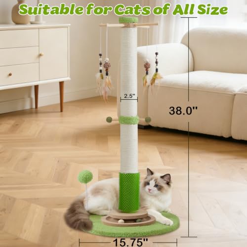 38" Tall Sisal Cat Scratching Post with Stable Base for Indoor Adult Cats - size: 38 Inch Tall