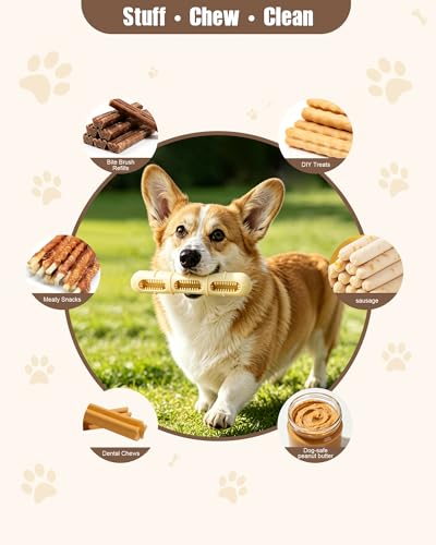Bite and Brush Dog Chew Toy, Natural Rubber Durable Stuffable Dog Toy for Small & Medium Dogs, Teeth Cleaning Chew with Grooves, Interactive Treat Toy to Keep Dogs Busy (1, Yellow) - color: Yellow
