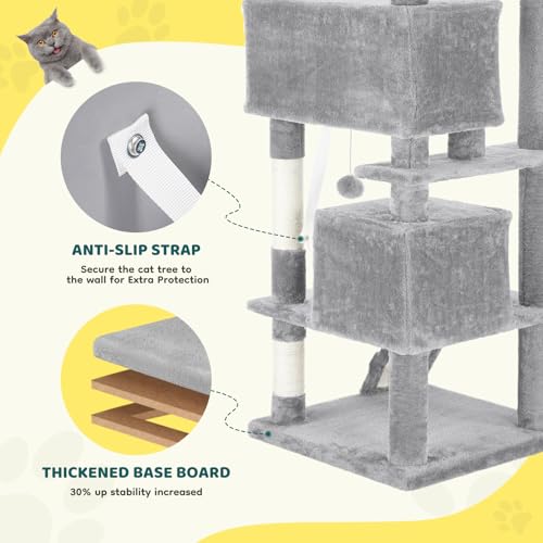 DUMOS 54 Inch Cat Tree Tower with Scratching Posts, Indoor Use - color: Light Grey, size: 54 Inch