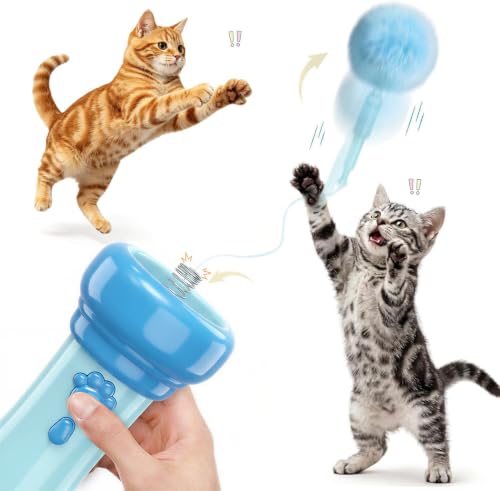 Interactive Cat Toy for Indoor with Launcher Ball One-Click Recycling - color: Blue