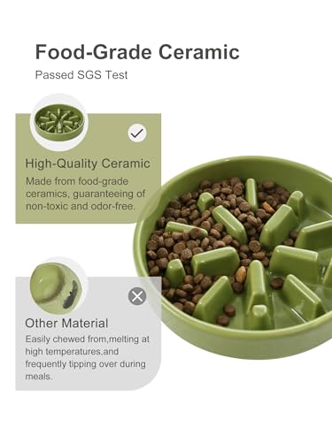 Ceramic Slow Feeder Dog Bowl, Green, Small - color: Lights-Green, size: Small
