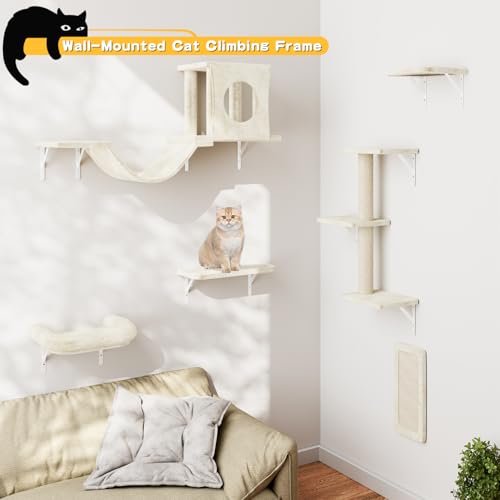 12-in-1 Cat Wall Shelves, Wall Mounted Cat Climber, White - color: White