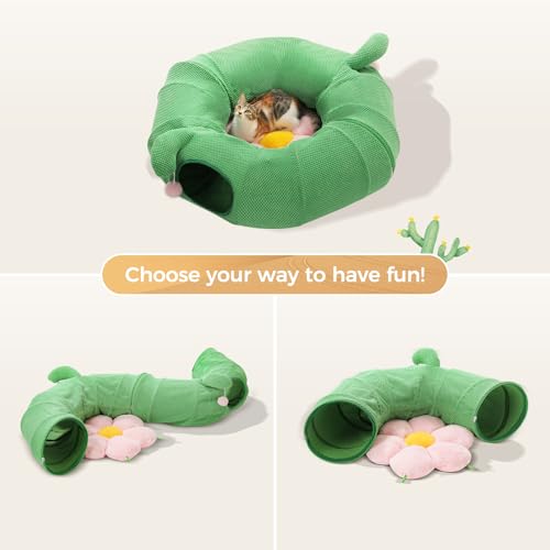 PEQULTI Flower Donut Cat Tunnel Bed Washable Plush Mat Multi for Small Pets - color: Flower
