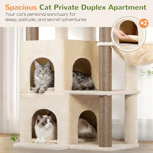 Globlazer Cat Tree Tower for Indoor Cats Large Adult, S63, Beige - color: Beige, size: XXL
