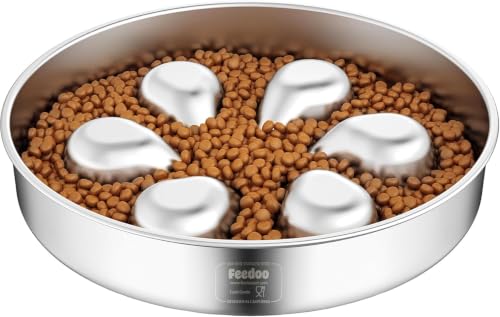 Feedoo Slow Feeder Dog Bowl 3.5-Cup, Food-Grade 304 Stainless Steel, 1-Pack - color: Flower-1Pack