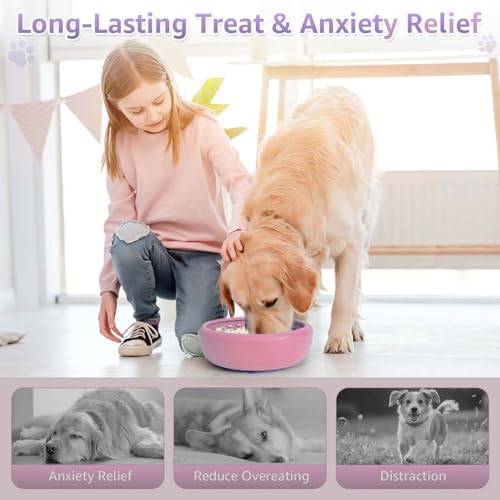 Dog Slow Feeder Lick Bowl, Freeze Lick Mat with Suction Cup - color: Pink, size: Small