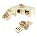 3 Pcs Wooden Hamster Platform Set,Multi‑Chamber Hideout House Ladder Seesaw - color: M