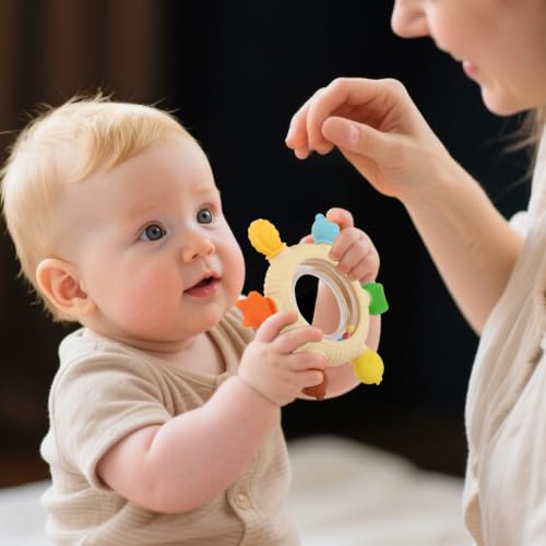 Baby Teething Rings Toys for 0-6 6-12 Months Animal Rattle Teether Toy
