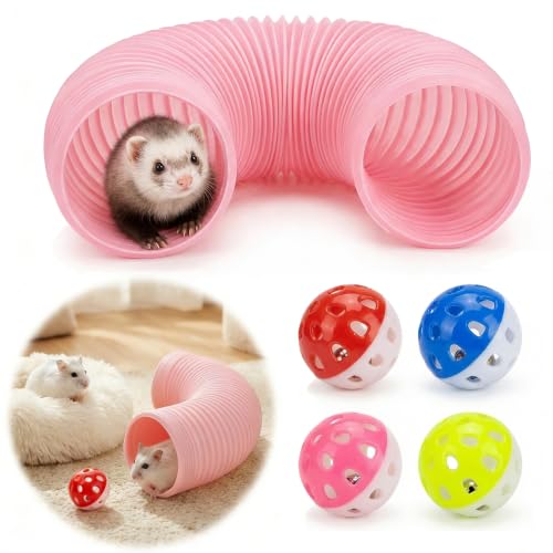 1 Pack Ferret Tubes & Tunnels with 4 Bell Balls, 3.9 in Wide, Pink - color: Pink, size: 1PCS
