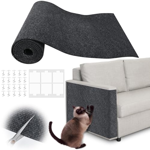 Cat Scratch Furniture Protector - 78.7" x 13.8" Trimmable Self-Adhesive Cats Claws Scratch Pads, DIY Cat Climbing Couch Protector for Scratch Post Cat Tree Replacement Indoor (Dark Gray) - color: Dark Gray, size: 13.8" x 78.7"