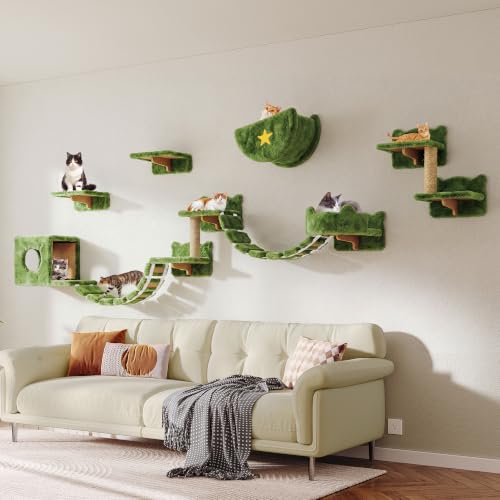 13-in-1 Cat Wall Shelves, Moon & Bridge Cat Wall Furniture, Green - color: Green, size: 13-in-1