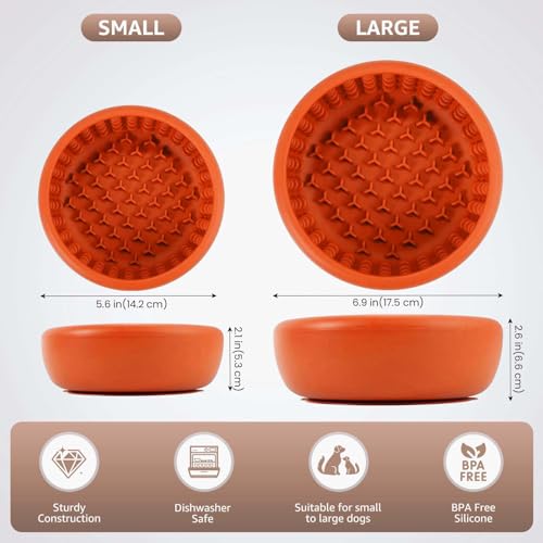 Dog Slow Feeder Lick Bowl, Freeze Lick Mat with Suction Cup - color: Orange, size: Small