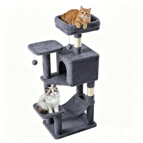 DUMOS 44 Inch Cat Tree Tower with Natural Sisal Scratching Posts - color: Dark Grey, size: 43.6"×13.7"×17.7"