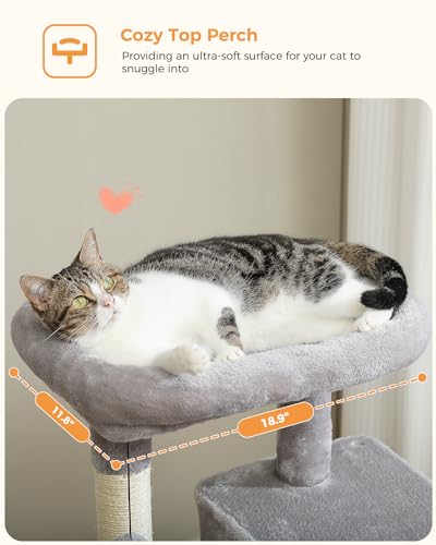 MUTTROS 45.7" Cat Tree with Hammock, Condo & 4 Sisal Posts, Grey - color: Grey, size: 45.7in