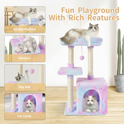 Cute Cat Tree Kitten Cat Tower Condo Cat Furniture Sisal Scratching Posts R - color: Rainbow