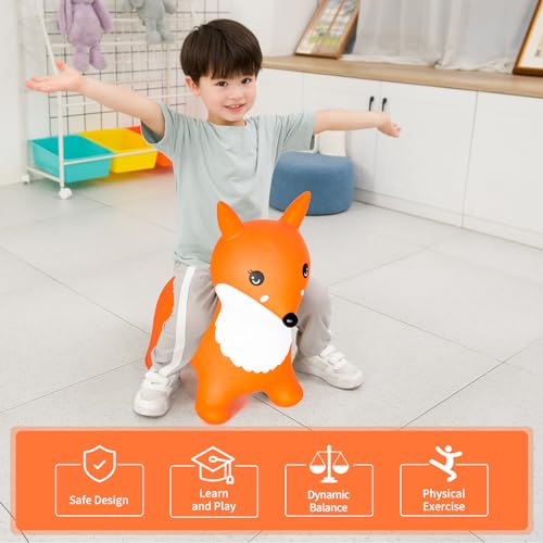 INPANY Fox Bouncy Horse Hopper Toys, Zoo Animal Toys, Gifts Toy for Kid - color: Orange Fox