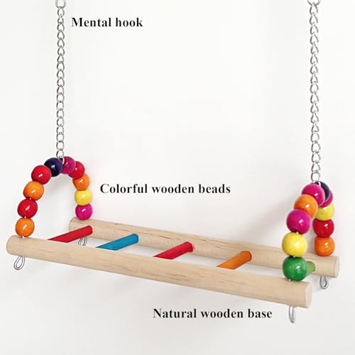 Bird Perch Platform Swing, Parrot Wooden Toys Bird Cage Accessories, Hanging Hammock Stand for Parrots, Parakeets, Budgies, Conures, Cockatiels & Lovebirds