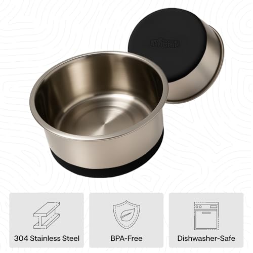 GORILLA GRIP Dog Bowls, Food Grade Stainless Steel, Set of 2, 2 Cup, Black - color: Black, size: 2 Cup (Set of 2)