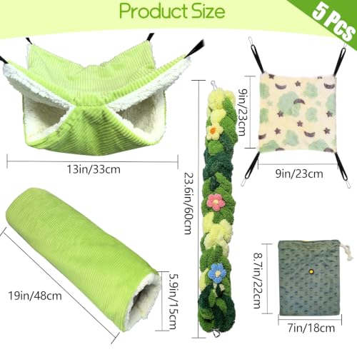 Hamiledyi Rat Hammock 5 Pack Sugar Glider Bed Climbing Ropes Toys Ferret Tunnel Hanging Hammock Swing Hideout Cage Accessories for Hamster Mice Small Animals - color: Green