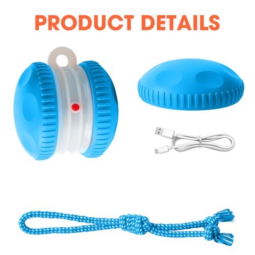 Interactive Dog Toy,Random Path Automatic Electric Rolling Toy with Rope,Motion-Activated Dog Stimulation Toy for Chewing and Playing,Boredom Relief,for Small Medium Large Dogs (Blue) - color: Blue