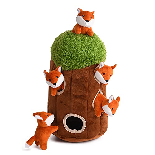 Interactive Squeaky Dog Toys Fox Dog Toy, Stuffing Woodland Friends Burrow, Squeaky Plush Dog Toys for Small Medium Large Dogs Small Size (Large) - size: Burrow - Large, style: Fox