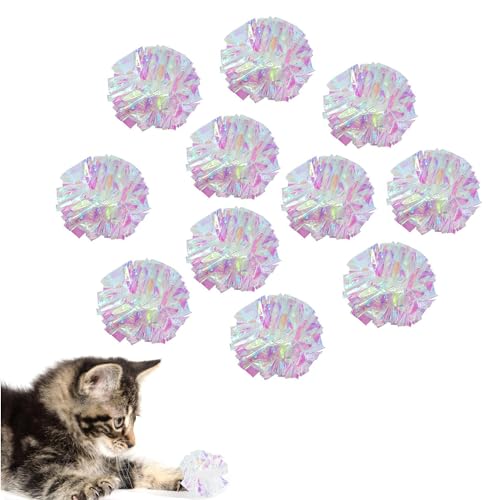 AUEAR, 20 Pack Dye Free Cat Crinkle Balls 2" Mylar Sounds Shiny Kitty Glitter for Cats