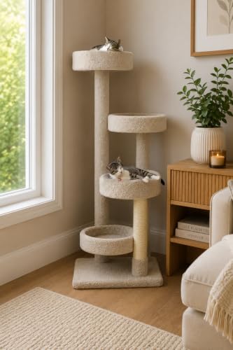 New Cat Condos Cat Tree, Beige - color: Beige