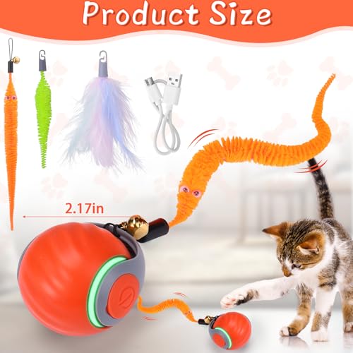 BABORUI Interactive Cat Toy Ball - Automatic Interactive Cat Toys for Indoor Cats with 3 Tails, 2 Speeds Rechargeable Enrichment Toys for Small/Medium/Large to Keep Them Busy (Orange) - color: 1 Pack Orange