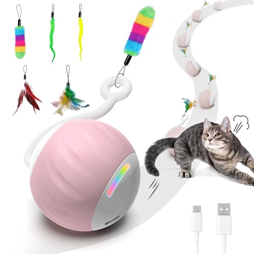 Upgraded 2.36 Inch Large Interactive Cat Toys Ball for Indoor Cats, Pink - color: Pink