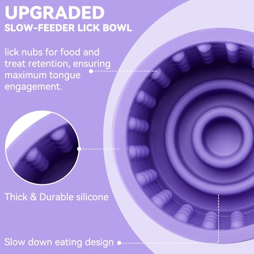 Dog Slow Feeder Lick Bowl, Anxiety Relief Dog Licking Mat Treat Dispenser, Non-Slip Anti-Choking Slow Eating Lick Bowl for Small Medium and Large Breed Dogs, BPA Free Silicone (Purple,M-L) - color: Purple, size: M-L