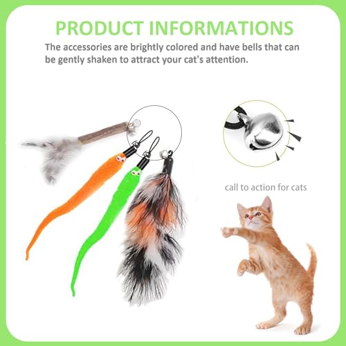 Cat Fishing Pole for Indoor Cats,Interactive cat Toys with Colorful Feather and Bell. (Green)