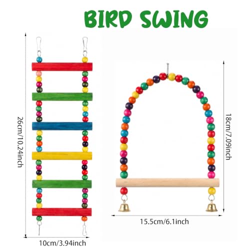 2 Pcs Bird Swing and Rainbow Color 6-Step Bird Ladder for Cage