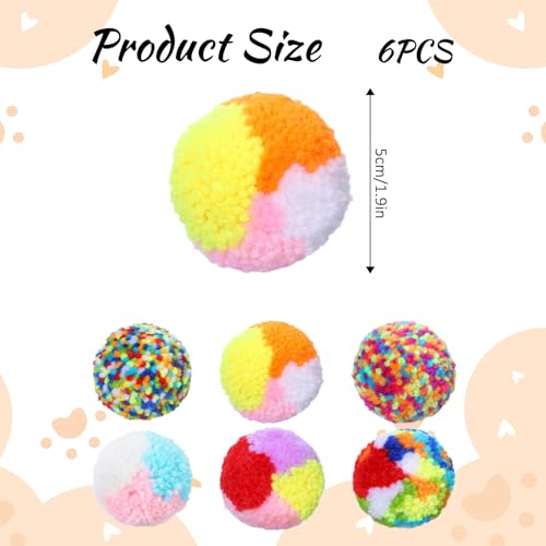 6 Pack Cat Pom Pom Balls, Color Cat Ball Toys for Indoor Cats