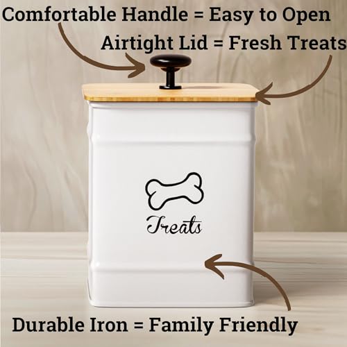 Dog Treat Container with Airtight Bamboo Lid, 5"W x 7"H, 7 Cup Capacity - color: White - Small
