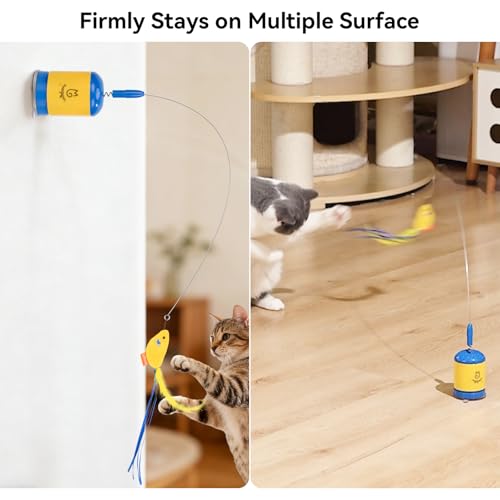 Migipaws Interactive Automatic Cat Teaser Wand Toy with Strong Suction Cup, 70cm Flexible Wire & DIY Bending Design, Rechargeable Cat Exercise Toy with Auto Timer for Indoor Cats (Blue) - style: Blue